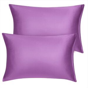 Soft Silky Satin Pillowcases Zipper Set of 2, Purple Queen(21"x31")